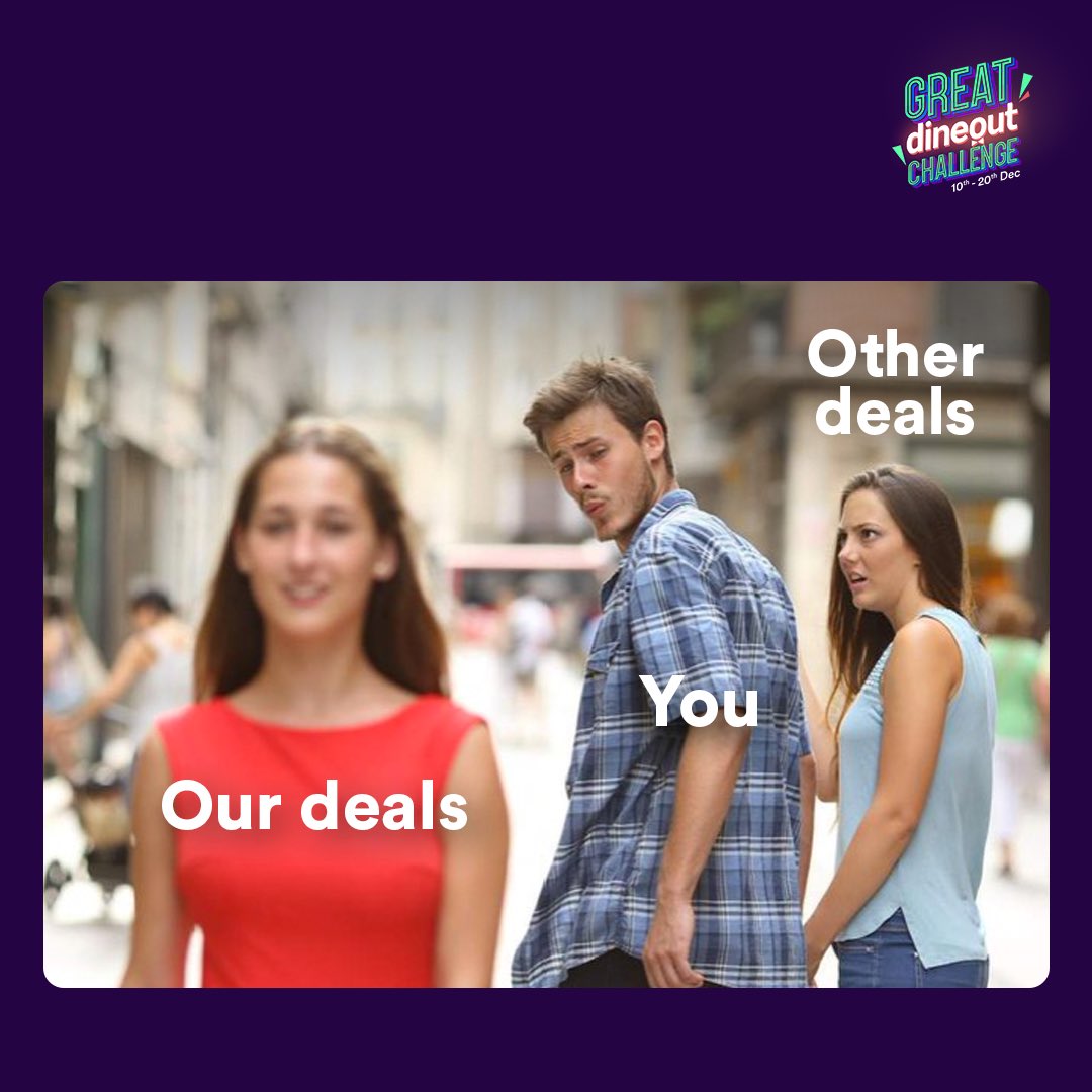 swiggydineout's tweet photo. We don’t blame you. Our deals are super tempting! 🔥 #BeatTheDeal #BestOffersForFree #GreatDineoutChallenge https://t.co/SWgeGcjScL