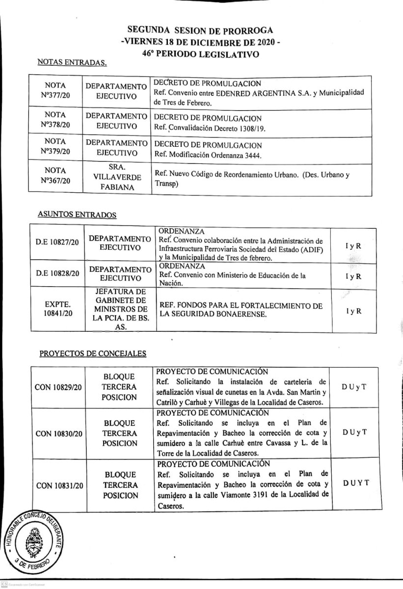 HCD3F's tweet image. Orden del día para la 2° Sesión de Prórroga del 2020.

@sergioiacovino

Se tomarán las medidas de protección y distanciamiento necesarias para cuidarnos entre todos.

Lo podes seguir en vivo hoy por:
fb.me/HCD3F