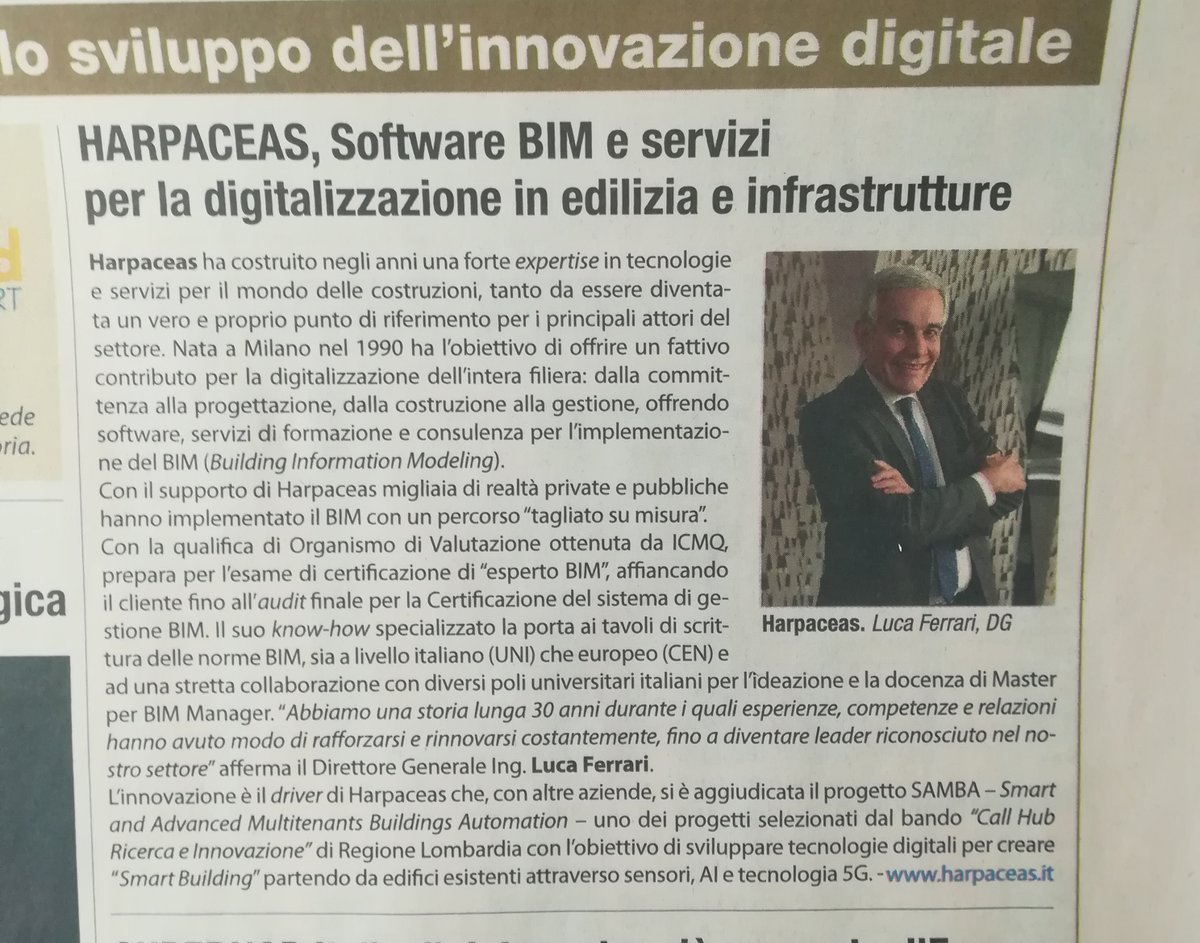Harpaceas su Il <a href="/sole24ore/">IlSole24ORE</a> 
#bim #digitalizzazione #edilizia #infrastrutture #costruzioni