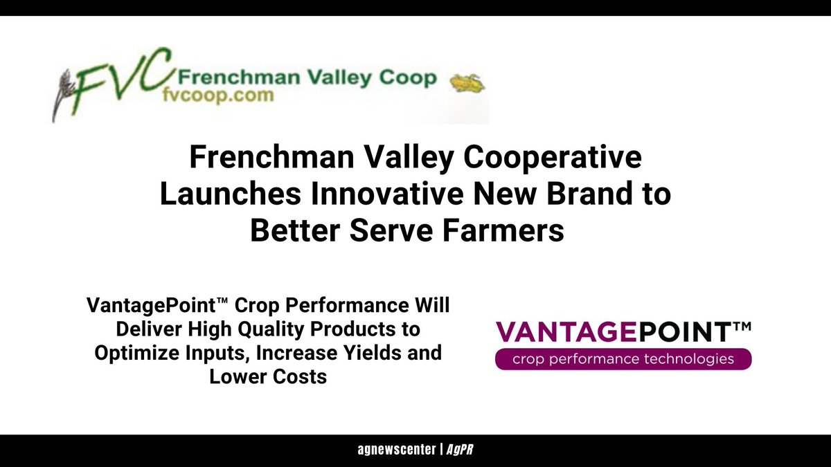agnewscenter's tweet photo. Via AgPR: 

Frenchman Valley Cooperative (@FVCoop) Launches Innovative New Brand to Better Serve Farmers https://t.co/6naYdK4Bj8

@VantagePointTM Crop Performance Will Deliver High Quality Products to Optimize Inputs, Increase Yields and Lower Costs https://t.co/bUtmZMwdTc
