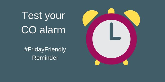 COResearchTrust's tweet photo. Here's a #FridayFriendly reminder to take some time over the weekend to test your CO alarm to make sure it's working #gassafety https://t.co/rxSqnKs71w