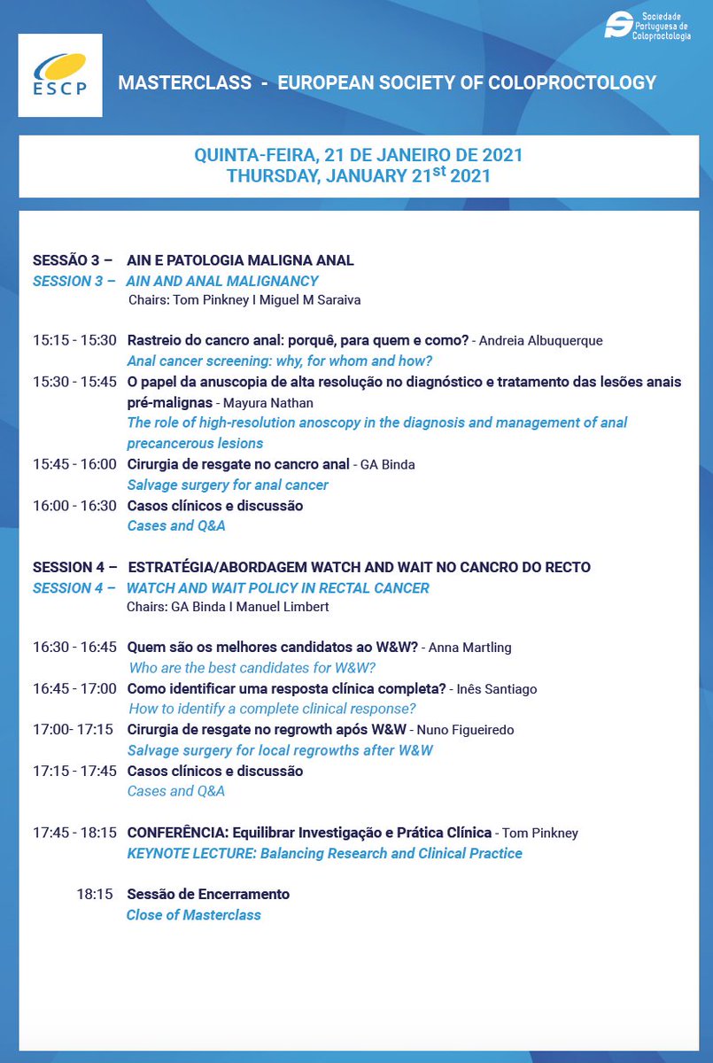 Don't miss the exceptional ESCP Masterclass - Thursday 21st January. Free registrations for SPCir, SPColoproctologia & ESCP members! spcoloprocto.org/eventos/xxx-co… #escp #colorectalcancer