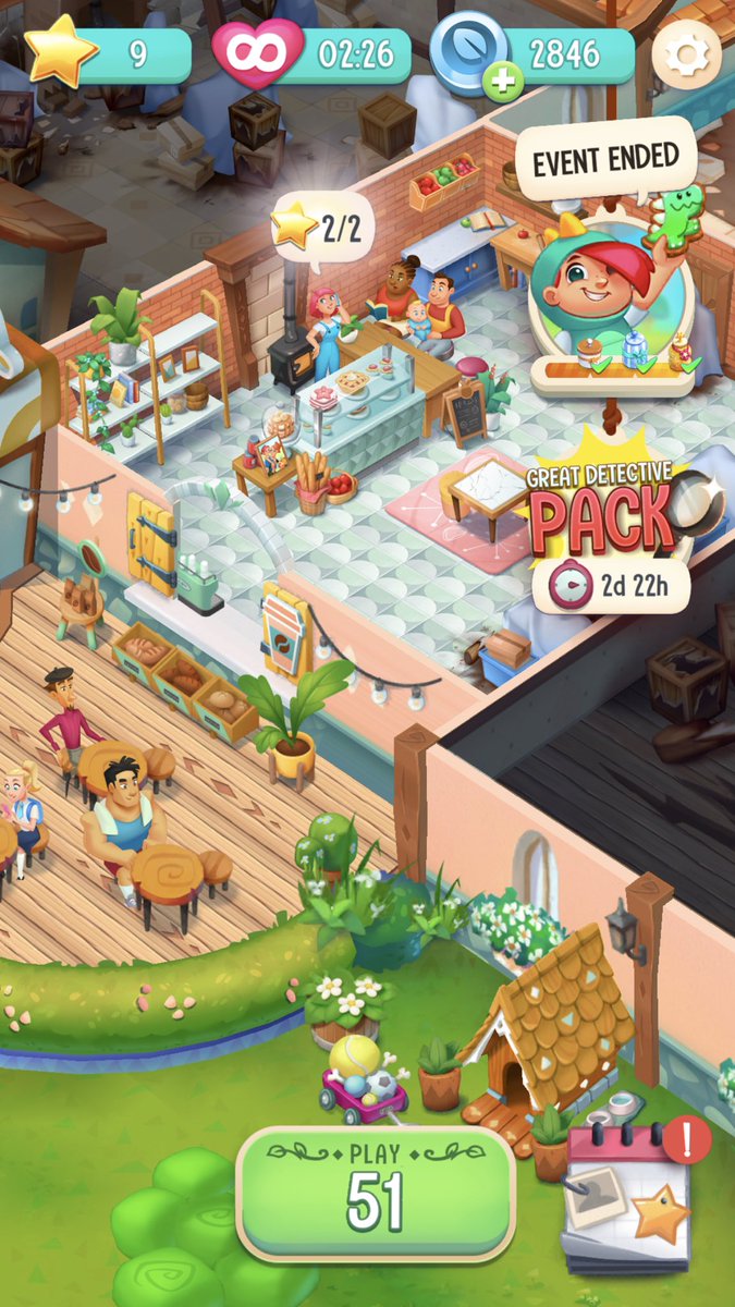 xndra's tweet photo. I’ve played up to level 51 in Love &amp; Pies in my 1st session, had to quit because it was waaayyy past my bedtime. But I mean just look at my cute wholesome little pie shop 😍 Loving this game so much, Congrats @TrailmixLtd ! ❤️❤️❤️ https://t.co/gLgqYrzX7N