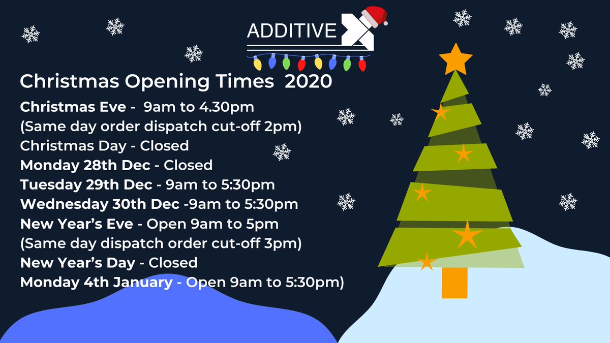 ExpressGroupLtd's tweet photo. The whole team at Additive-X want to wish you all of our customers old and new a #MerryChristmas You can contact us the following ways over our festive opening times ☎️01765 694 000 📧sales@additive-x.com 💻Live chat via our website https://t.co/7hugEW1T4H