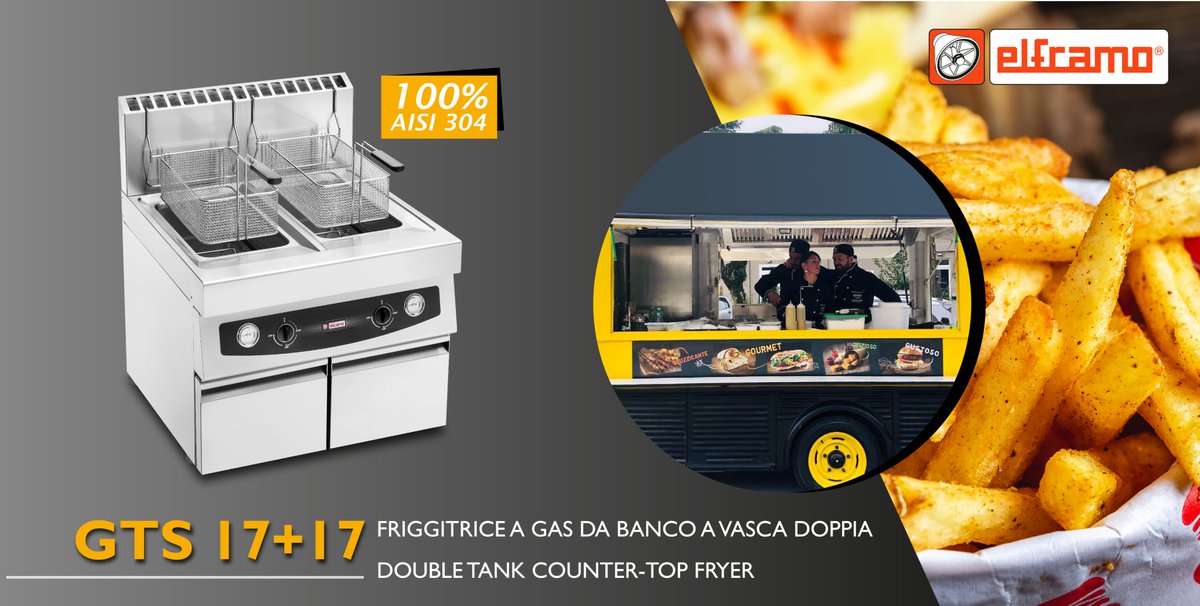 ElframoSpa's tweet photo. New GTS 17+17, high performance counter-top gas fryer 🍟🍤🍗, specially designed for food trucks. The high-quality materials and components makes this solution ideal for daily use and guarantees maximum durability over time.
#elframo #fryer #foodtruck #streetfood #fry #horeca https://t.co/O9yOdWb8Yf