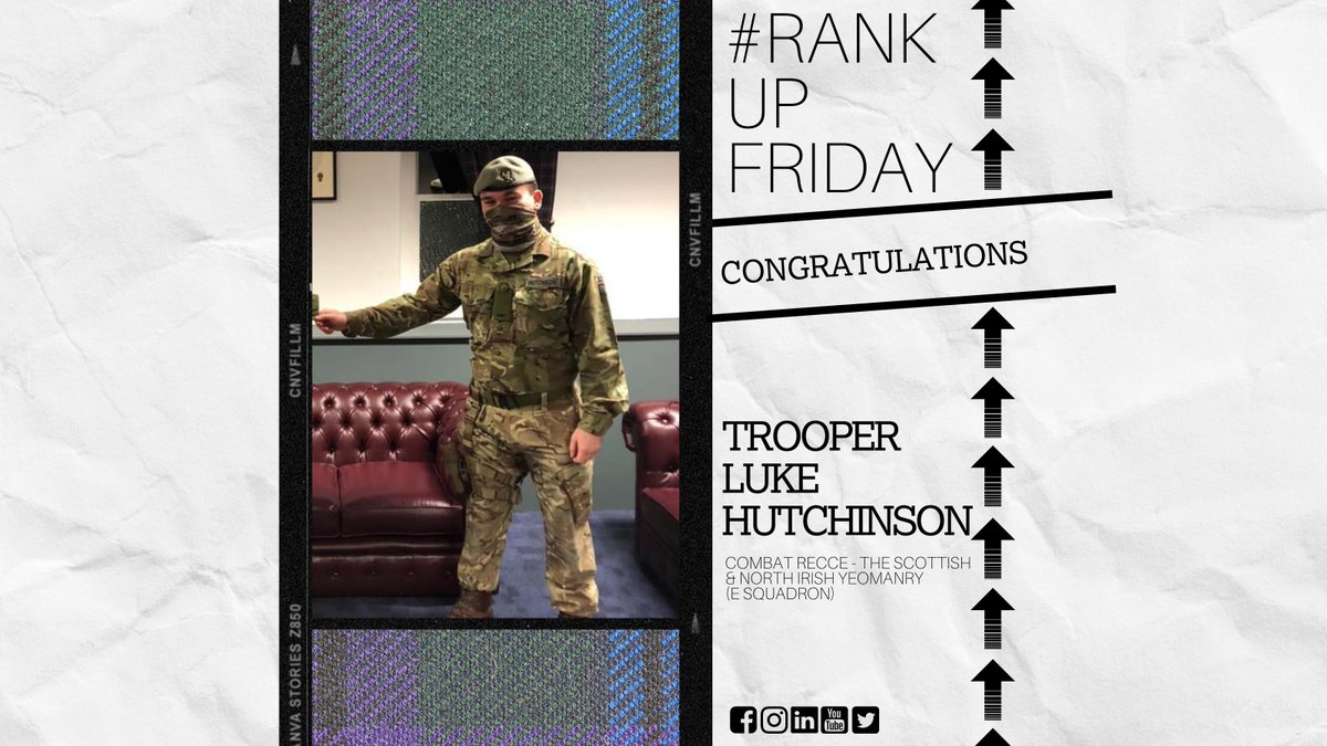 Lowland RFCA (@lowland_rfca) on Twitter photo For the final #RankUpFriday⬆️ of 2020 we congratulate Tpr Luke Hutchinson of <a href="/CombatRecce/">Combat Recce</a> on his promotion! 👏
When he's not working as an analyst in wealth management, Luke spends his time as a Reservist with <a href="/ESqn_SNIY/">Lothians & Border Yeomanry</a> and the Regimental rugby team.
ℹ️ bit.ly/39bfOvb For the final #RankUpFriday⬆️ of 2020 we congratulate Tpr Luke Hutchinson of <a href="/CombatRecce/">Combat Recce</a> on his promotion! 👏
When he's not working as an analyst in wealth management, Luke spends his time as a Reservist with <a href="/ESqn_SNIY/">Lothians & Border Yeomanry</a> and the Regimental rugby team.
ℹ️ bit.ly/39bfOvb
