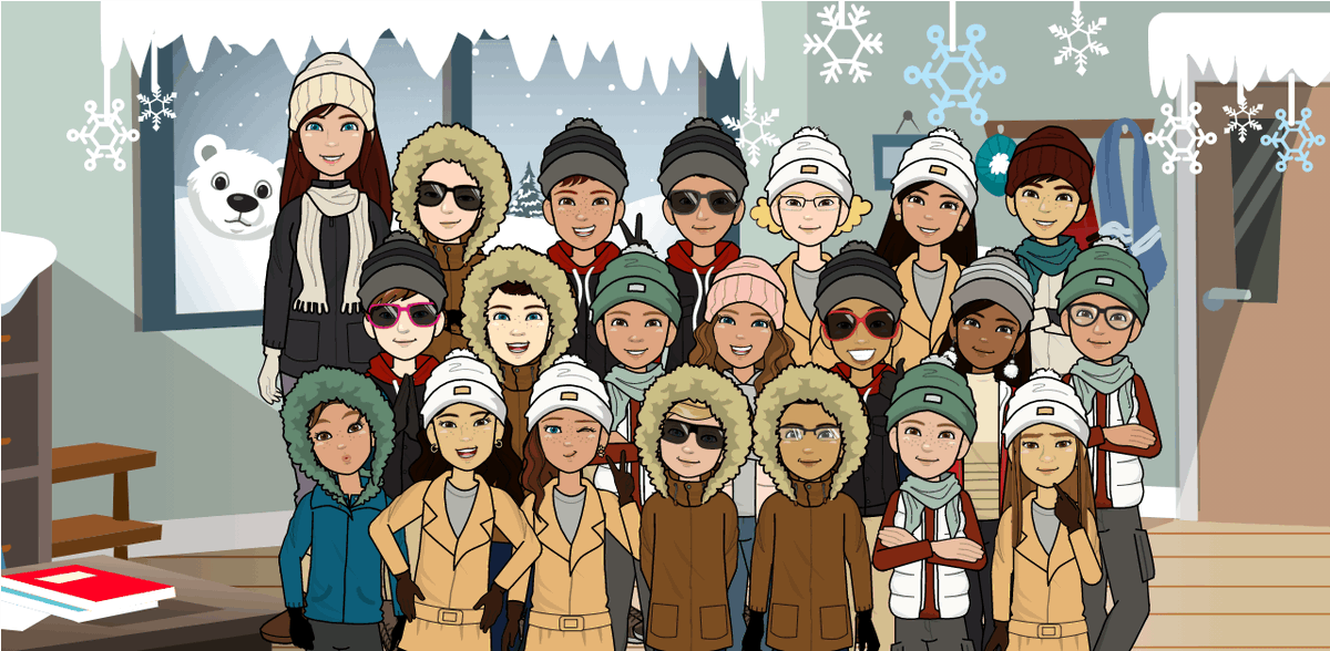 Winter-themed class photo using @PixtonEDU ! Mrs. Price's 5th grade Homeroom 152 @RBSPrincipal <a href="/BPSPrincipals/">BPS-Principals</a>