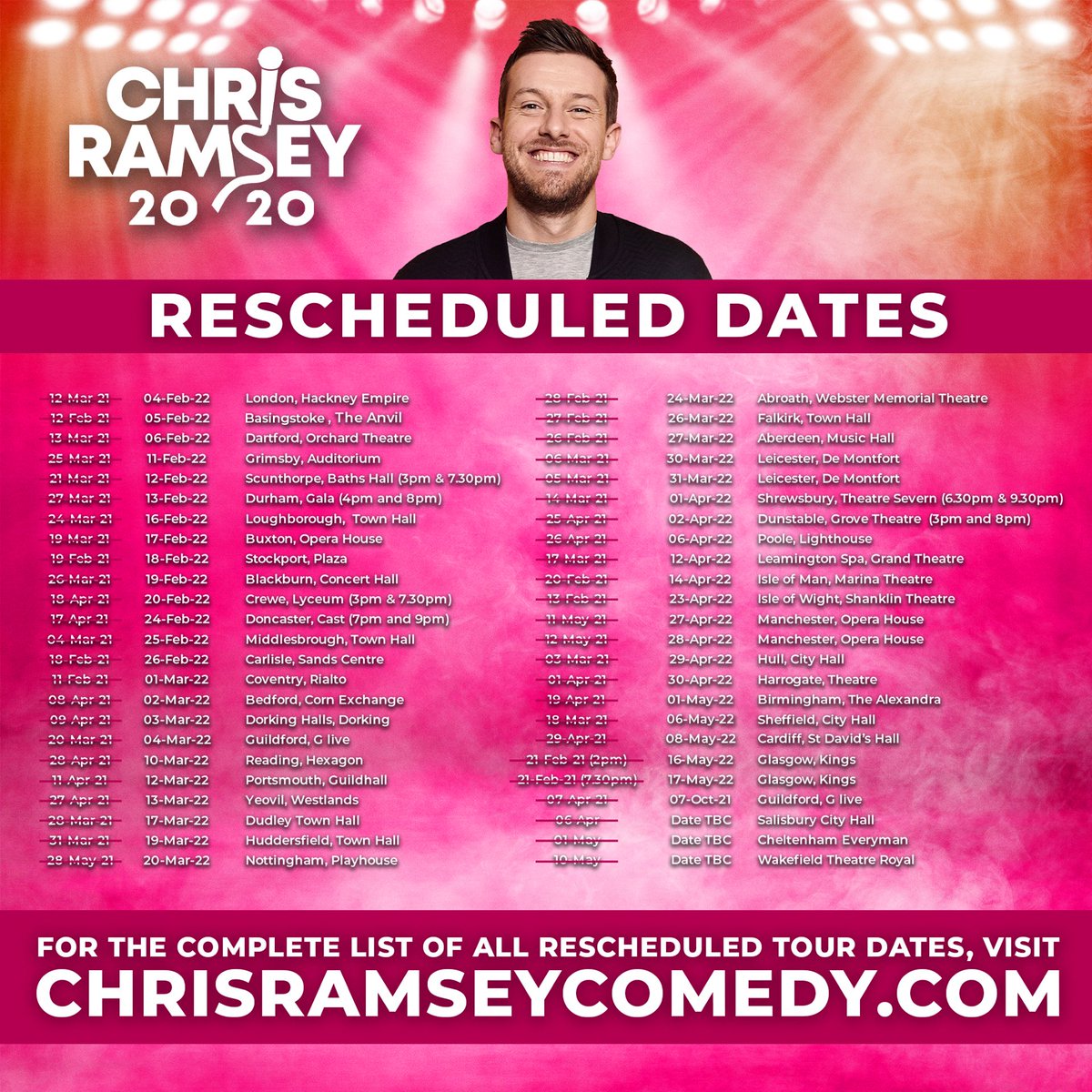 IAmChrisRamsey's tweet photo. Announcement about my stand up tour... (which should absolutely never ever ever have been called ‘The 2020’ tour. Lesson learned.) https://t.co/clMQnVqwwC