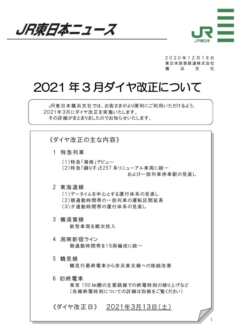 えふはま 横浜支社ダイヤ改正 踊り子全列車全指定化 185系定期引退 湘南ライナー廃止 特急湘南に 日中の快速アクティー 廃止 平塚 小田原1本 H減 熱海行き運行間隔平準化 通勤快速廃止 アクティー化 横須賀線e235系導入 E217系置き換え