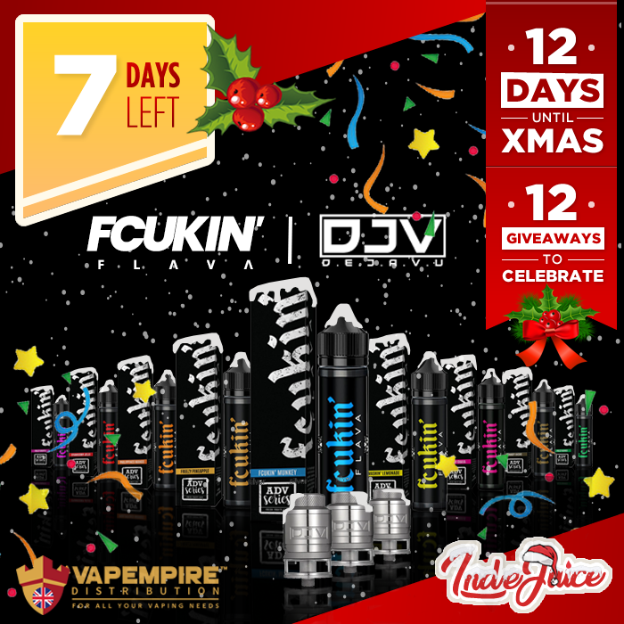 Day 6/12 XMAS Giveaways! <a href="/IndeJuice/">IndeJuice</a> <> <a href="/FcukinF/">Fcukin'</a> are giving EACH of the 3 lucky winners 3 X 50ml Fcukin Flava juices, DJV RDTA, plus more!  

To Enter: 
1. Follow <a href="/IndeJuice/">IndeJuice</a> &amp; <a href="/FcukinF/">Fcukin'</a> 
2. Like this post 
3. Tag some friends/Retweet 

Merry Christmas Everyone! 

@vapempire_my