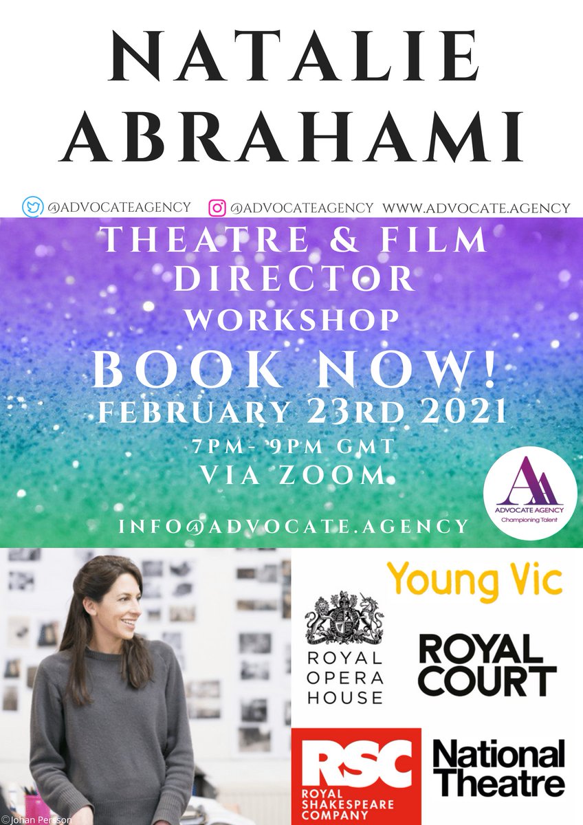 advocateagency's tweet photo. We are excited to announce the return of our #workshops! To kick off, we have @NatalieAbrahami joining us 23rd Feb on #zoom. Book now from anywhere in the world as we discuss #COVID #casting
https://t.co/DY7rNrnsde
#actors #actingworkshop #masterclass #actorslife #zoommasterclass https://t.co/5beyPnOrC7