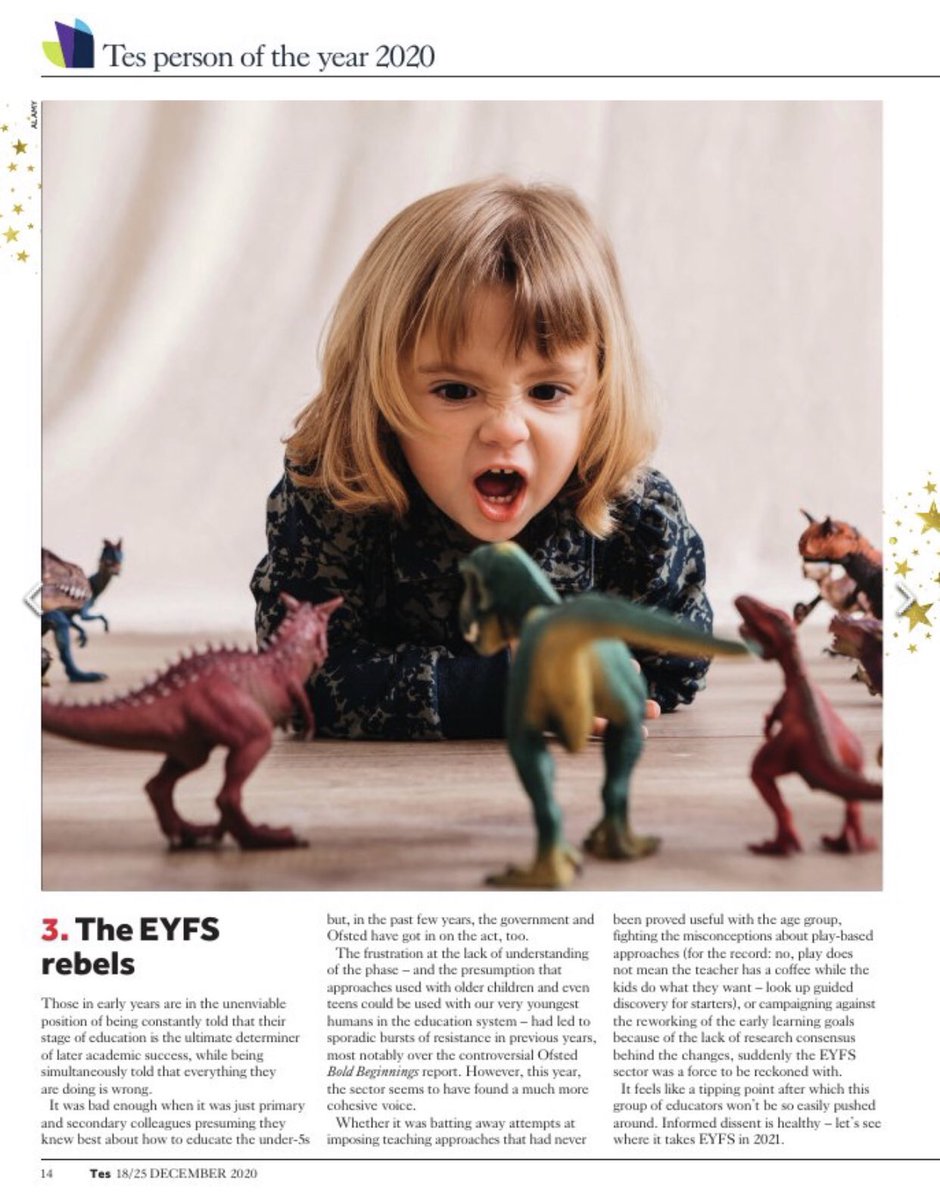 kymscott5's tweet photo. How utterly brilliant to have our campaigning recognised and valued in this way. Thanks @tes and to @KeepEYsUnique @earlyed_uk and everyone else who stands up and speaks out for the rights of our youngest children. Proud to be an #EYFSRebel https://t.co/Tu7GCTVTWj