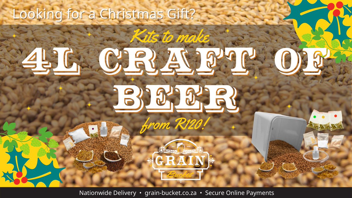 You could make 4L of Craft Beer in your kitchen. Or you could give the memorable gift of something the beer-fan in your life can make with their own hands! Order now at grain-bucket.co.za

We ship nationwide. Secure online payments. Free delivery on orders of 4 or more kits!