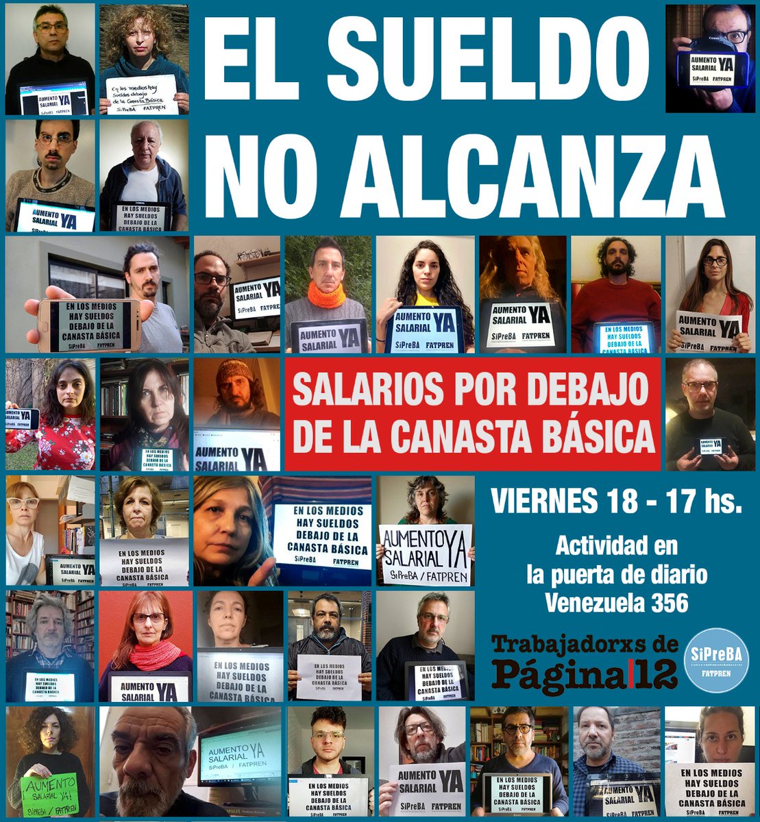 📢📢 ¡ES HOY! 

📣📣 Actividad callejera y #ParoHastaNavidad

Esperamos a quienes quieran acompañarnos con distancia y cuidados en esta actividad en defensa de nuestros salarios y condiciones de trabajo. Nos vemos a las 17 en Venezuela 356. #NoSeBancaMás #ElSueldoNoAlcanza