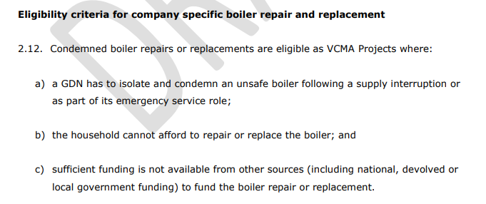 Brilliant news from <a href="/ofgem/">Ofgem</a> today that GDNs will be able to replace condemned unsafe boilers (under certain conditions.) This issue doesn't impact many consumers, but has a very high impact on those affected.