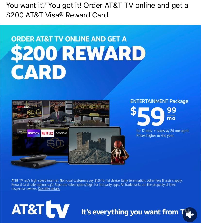 txcommconnect's tweet photo. One of our best and most exciting TV bundle offers ever is available now -- just in time to make your holidays even better -- with a $200 REWARD CARD to boot!  #AT&amp;T  #TV  https://t.co/T7cjY3bdeo https://t.co/2I5z5iZvQl