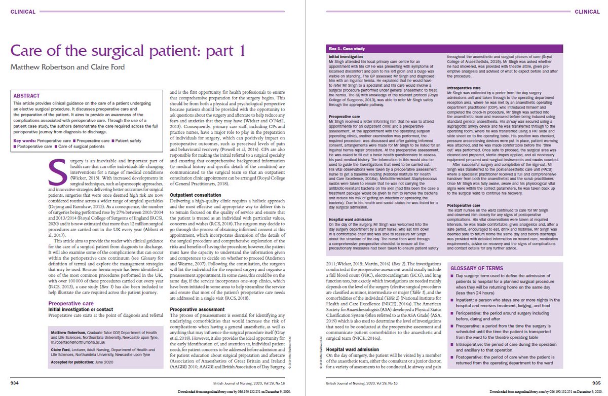 CS4PWebsite's tweet photo. Before the year draws to a close, just need to take time to celebrate the publication of my latest two articles. Thanks to @m_robertson95 we make a great writing team. #britishjournalofnursing #surgeryrules https://t.co/MU9nwZ9imI