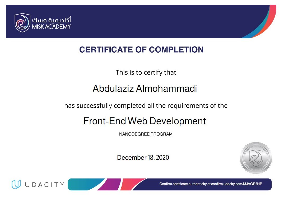 iAzizDev's tweet image. أكملت اليوم برنامج الـ #Nanodegree في مسار الـ #Front_End_Web_Development مع Udacity ولله الحمد والمنة ,كانت تجربة عظيمة وجميلة 🎓💙.
شكرا لأكاديمية مسك هذه الفرصة الرائعة .
