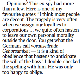 olivernmoody's tweet photo. German phrase of the week is courtesy of my colleague @anntreneman and the late John Le Carré: vorauseilende Gehorsamkeit ("ahead-hurrying obedience"), or the tendency to anticipate your superiors' demands. https://t.co/sfkXqzzYYi