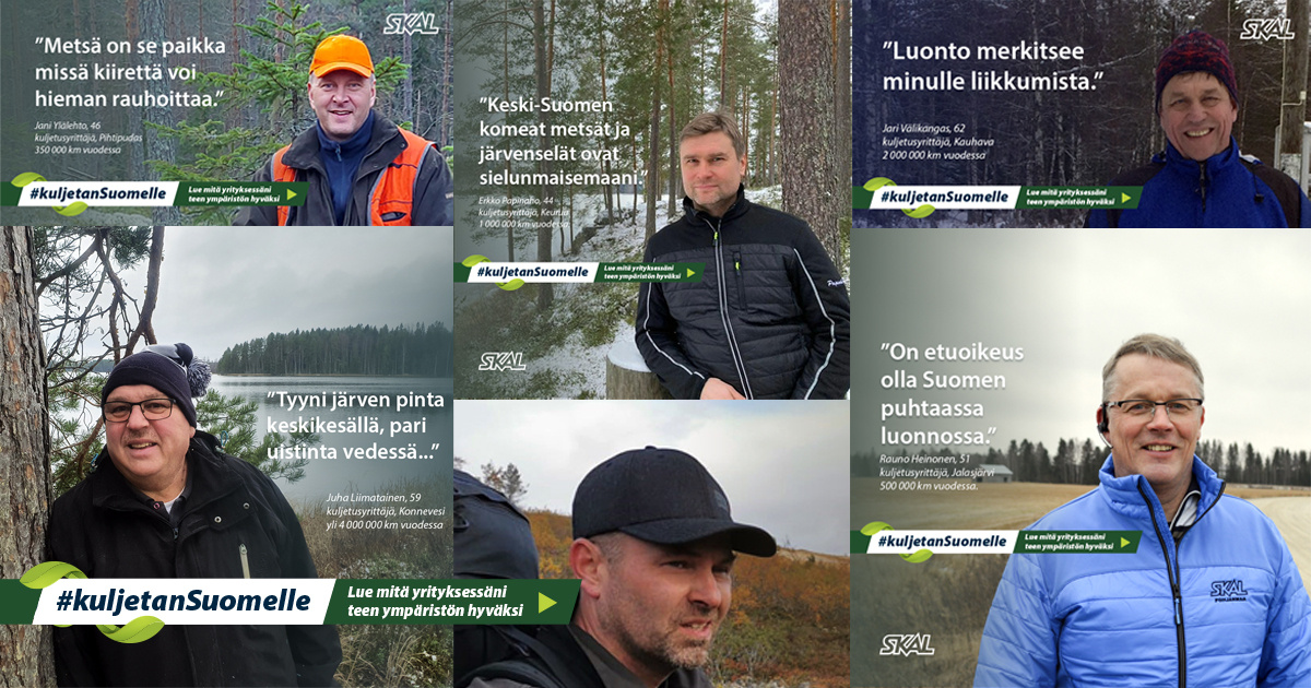Myös he ovat mukana #KuljetanSuomelle-kampanjassa. Lue, mitä Jani, Juha, Erkko, Jani, Jari ja Rauno ja muut tekevät kuljetuksissaan päästöjen vähentämiseksi:  skal.fi/kuljetansuomel… 
Asia on yhteinen ja tärkeä #kuljetusala #ympäristö #liikenne