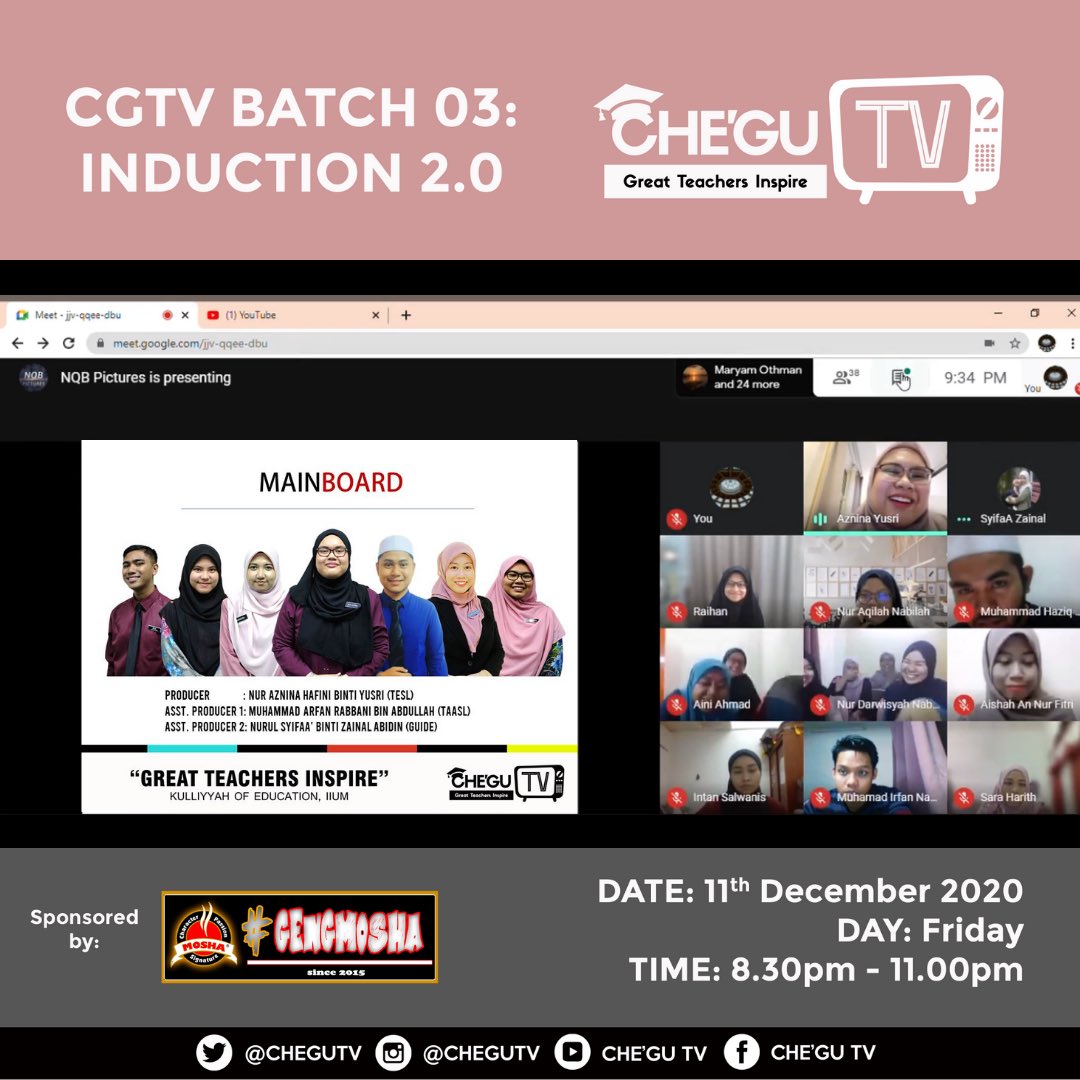 CheguTV's tweet photo. [CHE'GU TV - INDUCTION DAY CHE’GU TV]

📌 Date: 11th December 2020 (Friday)

May this induction day have created the good memories and beautiful bond between Che'gu TV crews. ✨

“GREAT TEACHERS INSPIRE”

#CGTV
#Batch03
#KOEDIIUM https://t.co/ijkwpWjnZL