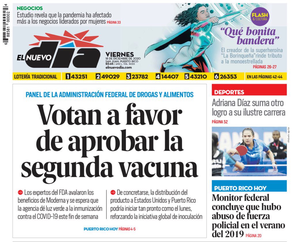 Front page of El Nuevo Dia! That’s right! Porque <a href="/LaBorinquena_GN/">La Borinqueña</a>'s #QueBonitaBandera125 by @StretchAndBob + @TheM19sBand music video is live: youtu.be/mVnXoWOMzCQ Support #LaBorinqueña Grants Program with your purchase la-borinquena.com