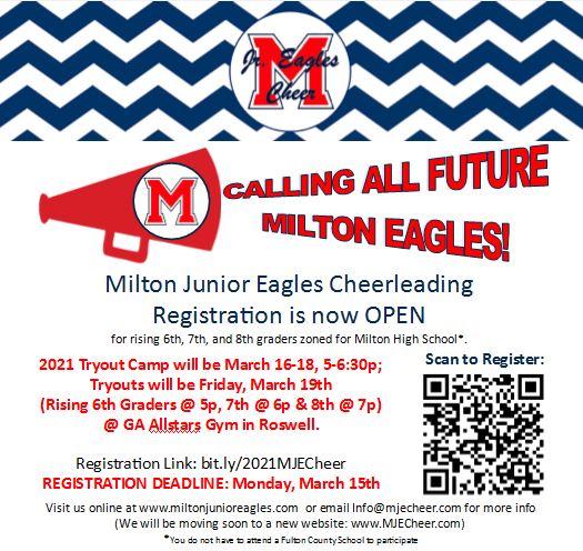 Milton Junior Eagles Cheerleading Registration is now open!