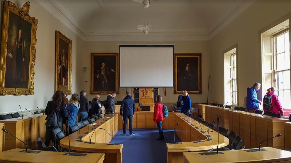 RMcMnow's tweet photo. One of my drier #FieldtripMemories with @JonMarkCherry and our #GY501 crew inside #DublinCityHall #GeoAdvent #LoveGeography photo from Noel Carolan @DCUHist_Geog https://t.co/LZLq1HUBnF