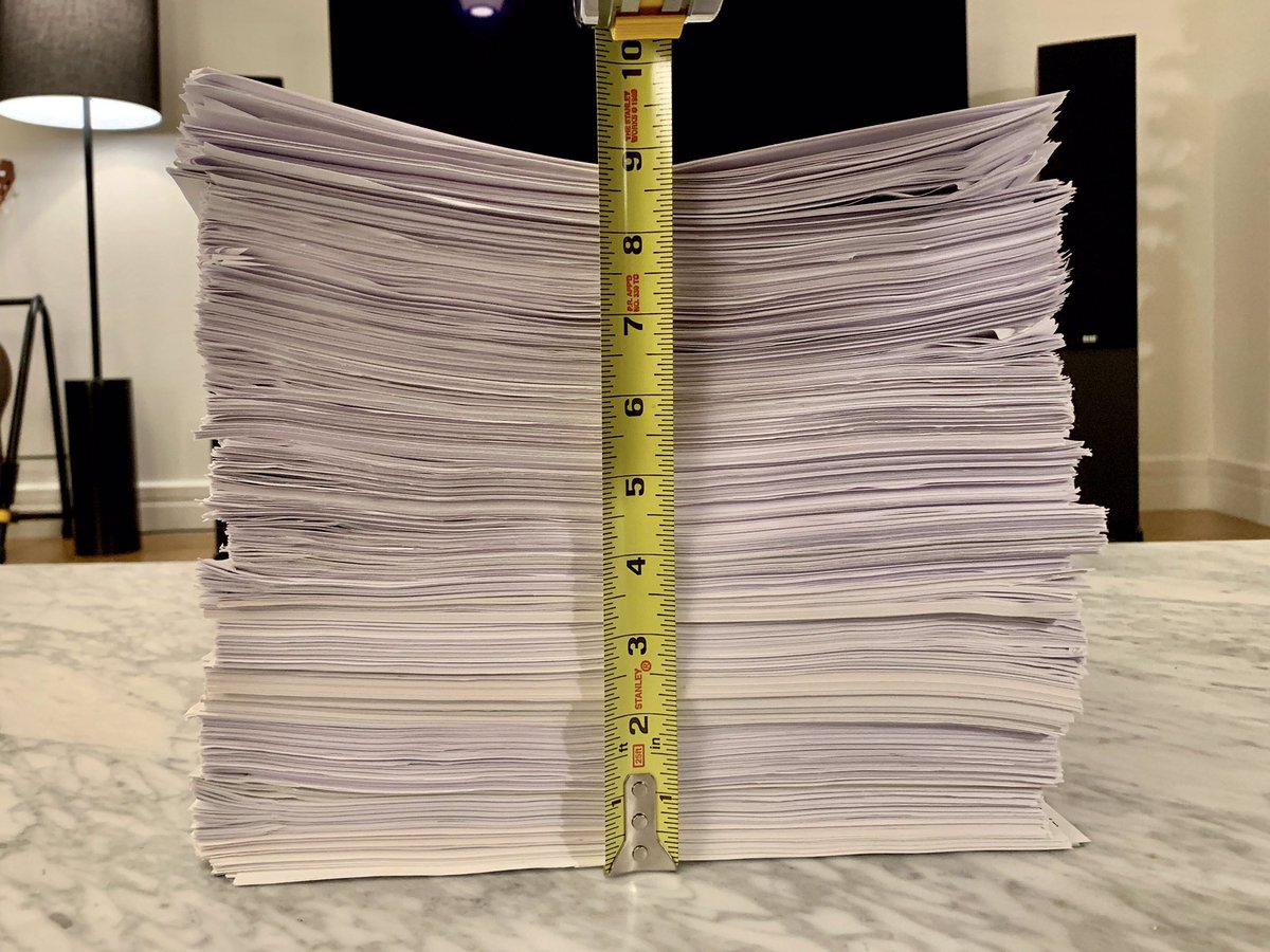 haloupek's tweet photo. I recently realized that I no longer need to print papers to write articles about them.

So now I’m recycling all the papers about which I’ve written from home since my job went remote March 13th.

Here they are. All with double-sided printing. No supplements included. 9”. 📝💀 https://t.co/WOxTcgZH8y