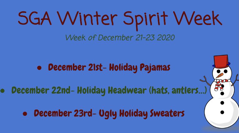 sga_shs's tweet photo. Hey @SHSaacps! Don’t forget to show your Holiday Spirit this year by participating in our Winter Spirit Week! Monday starts day 1 with Holiday Pjs! #repSHS https://t.co/5BnrPQEP20
