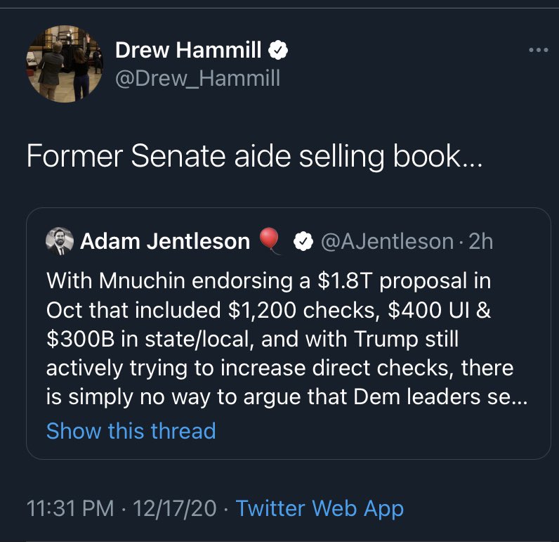 So... agree or disagree, I say what I think on here.  I took flack from the left for defending CARES. The current deal might end up as better than nothing and worth passing. But Dems left billions in aid on the table that would’ve helped many facing dire straits. For example..