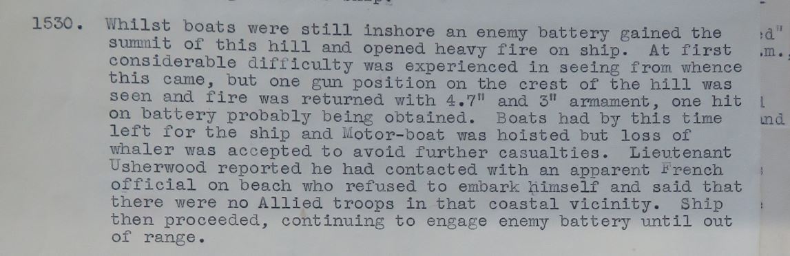 Earlier this year a military history magazine identified the two destroyers as HMS Ambuscade and HMS Hampton, which is impressive. But Ambuscande's report is quite clear that she never ventured into harbour. She was fired on at 1530, around the time the Germans reached the coast.