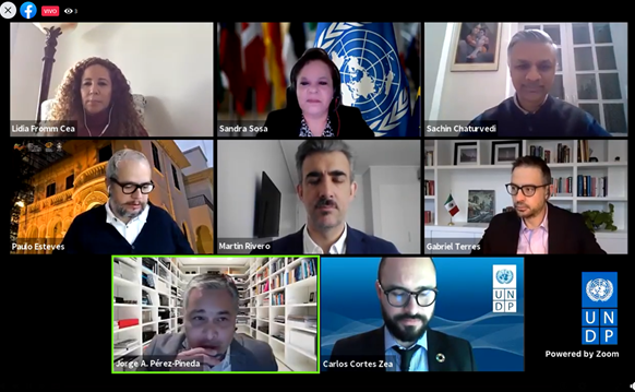PNUD_Mexico's tweet photo. #LIVE | Join us! How to foster #DecentWork through #SouthSouthCooperation from a regional perspective in #LatinAmerica?  
@LidiaFromm  , Martin Rivero of @SEGIBdigital @sandrasosa @PNUD_Mexico 
 and us as part of the #DelhiProcess 

#SDG17 #SDG8 
https://t.co/TOpBSDO7Jl https://t.co/Xy8gh1RYic