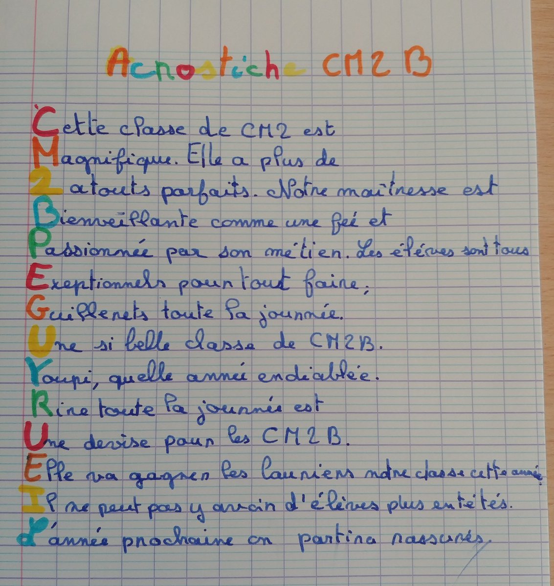 Cm2bR's tweet photo. Voici donc quelques acrostiches de présentation, rédigés et sélectionnés par toute la classe  ! J'espère que ça vous plaira 😊  @CMwin2 #Twoulipo  #EQ34  #ecriture  #cm2 https://t.co/0JGqhD2cyS