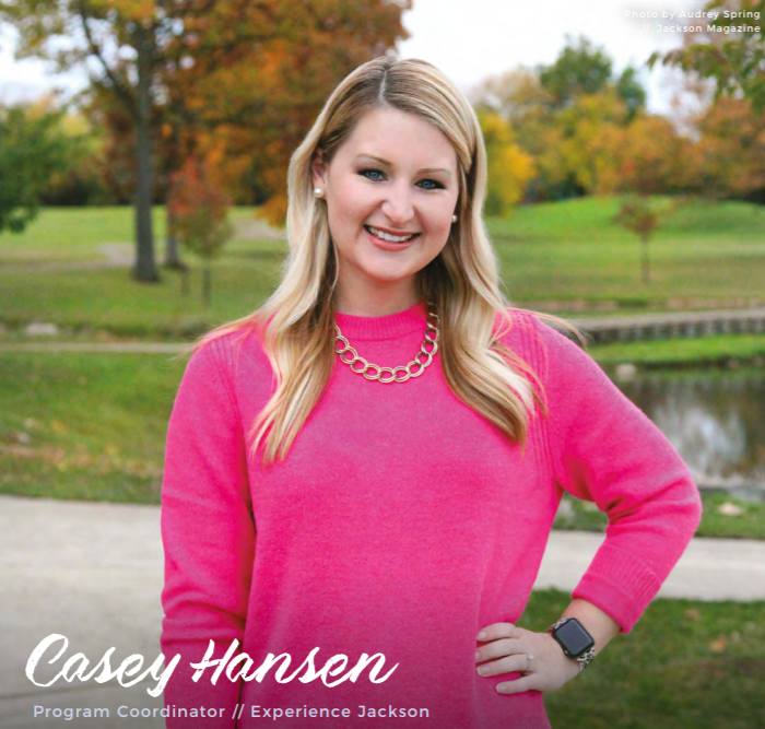 JacksonMagazine's tweet photo. Congratulations to Casey Hansen on being selected to the 2020 class of 30 &amp; Under! As the program coordinator for Experience Jackson, she uses her major on a daily basis to effectively communicate with residents, business owners &amp; tourists. Read the story: https://t.co/5UCQ22mdL0 https://t.co/bvwgWgj7hW