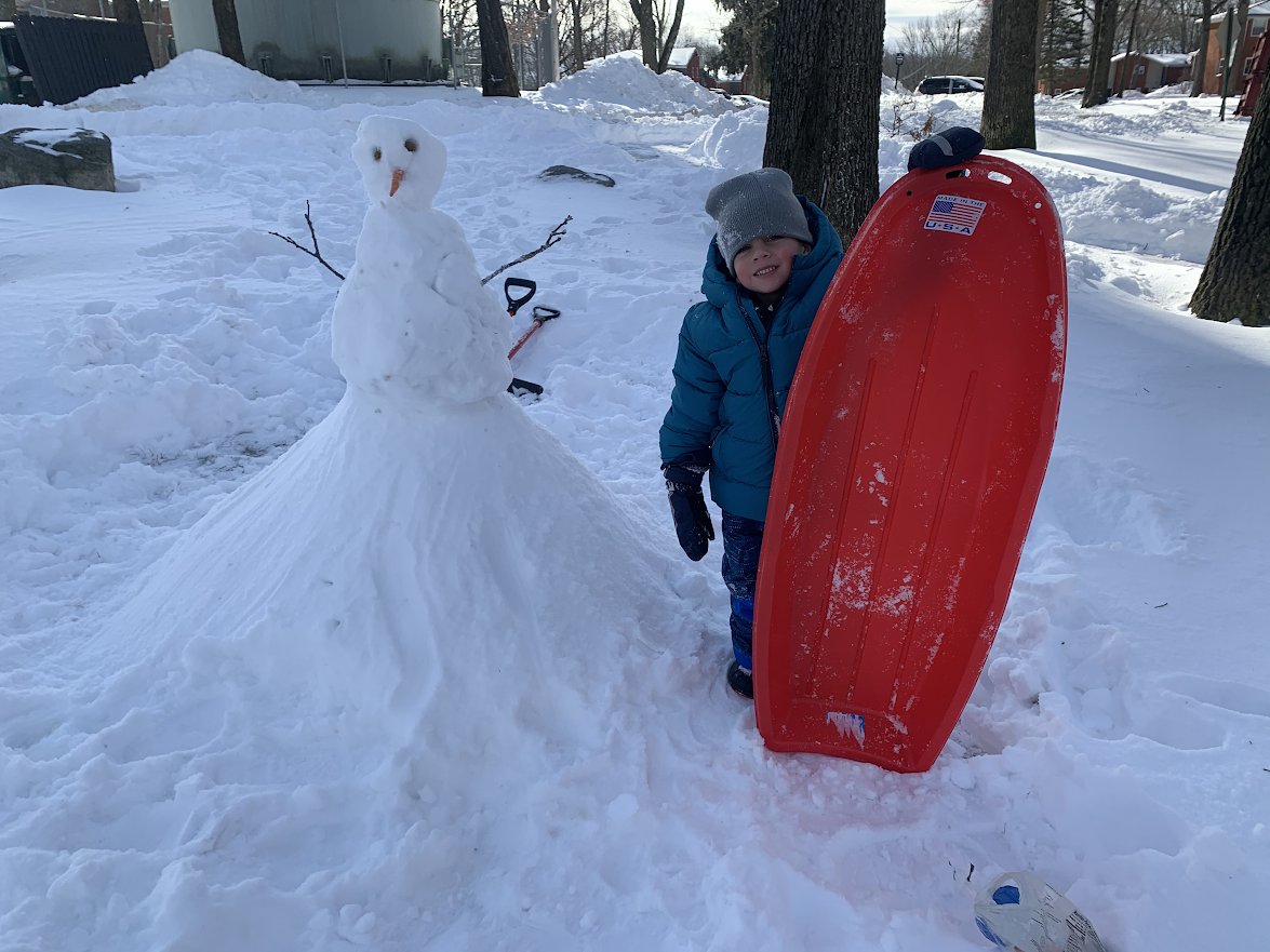 Mason from Mrs. Olsens class had so much fun in the snow yesterday! He built an awesome snowman and got some physical activity in by sledding! #snowdayfun #noschool #Elementary