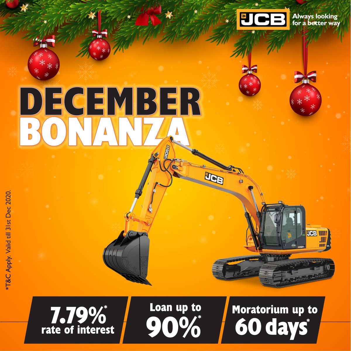 JCBIndiaLtd's tweet photo. This festive season, don’t miss out on the offers on JCB range of products. Contact your nearest dealer today. Hurry! Offer valid till 31st December 2020. #ChristmasOffers #JCBOffers #FestiveOffers #BackhoeLoaderOffers #ExcavatorsOffers #WheeledLoaderOffers #Offers2020 #JCBIndia https://t.co/yj102yb4Tc