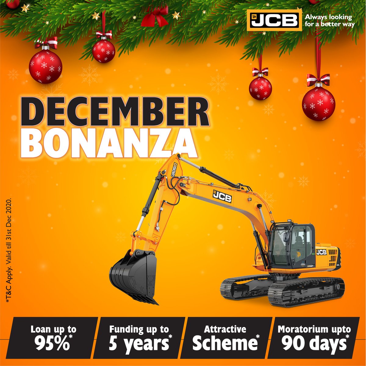 JCBIndiaLtd's tweet photo. This festive season, don’t miss out on the offers on JCB range of products. Contact your nearest dealer today. Hurry! Offer valid till 31st December 2020. #ChristmasOffers #JCBOffers #FestiveOffers #BackhoeLoaderOffers #ExcavatorsOffers #WheeledLoaderOffers #Offers2020 #JCBIndia https://t.co/yj102yb4Tc