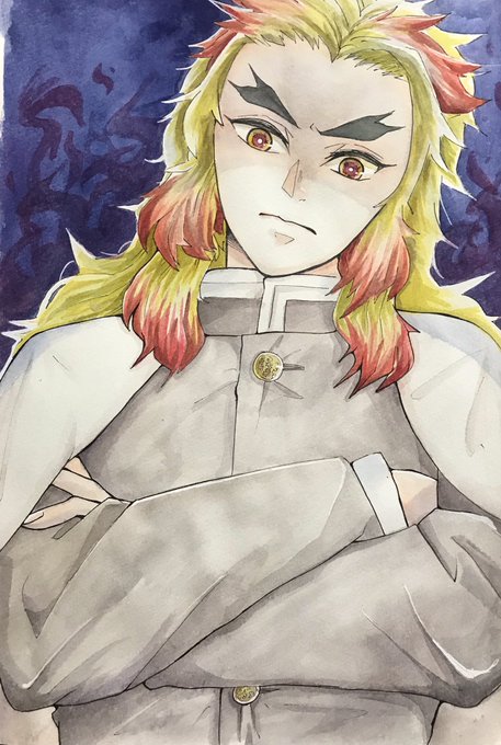 まのさんがTwitterに投稿した煉獄杏寿郎(鬼滅の刃)のイラスト。