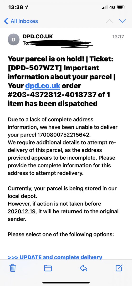 SeagrimCorey's tweet photo. @DPDgroup_news is this real? I don’t think I ordered anything with you https://t.co/JHDMQOLZzD