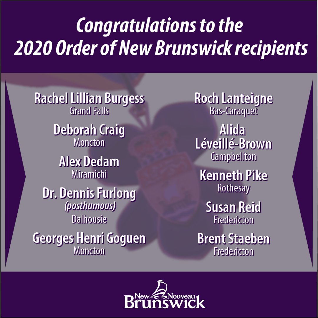 Gov_NB's tweet photo. Congratulations to the 10 exceptional individuals that have been selected as the 2020 recipients of the Order of New Brunswick.
https://t.co/EfOhC7xiA3 https://t.co/EtI74Pbqm7