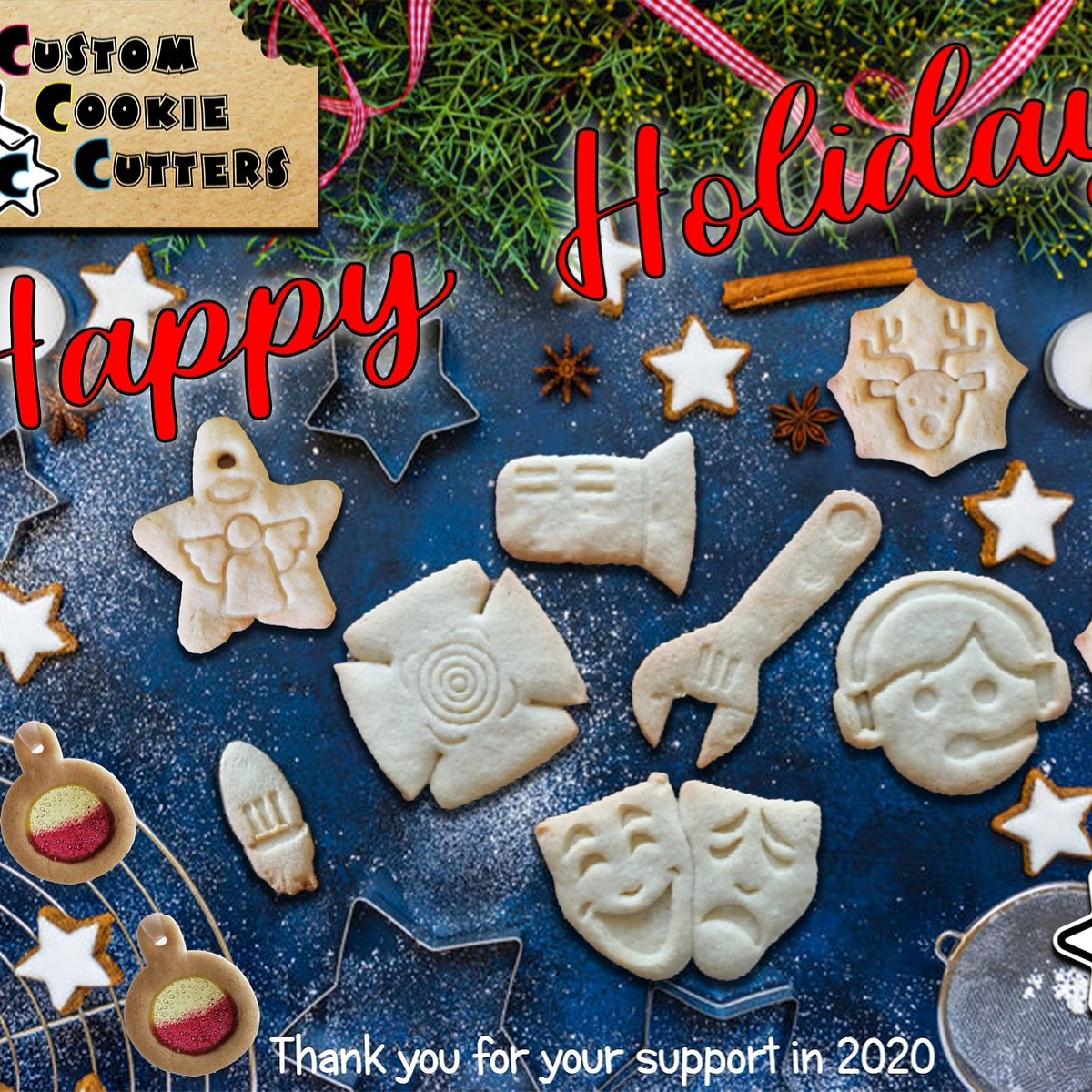 OwnCookies's tweet image. Thank you to everyone who supported us this year. We wish you a wonderful festive season full of Custom Cookie Cutters. #theatrecookies