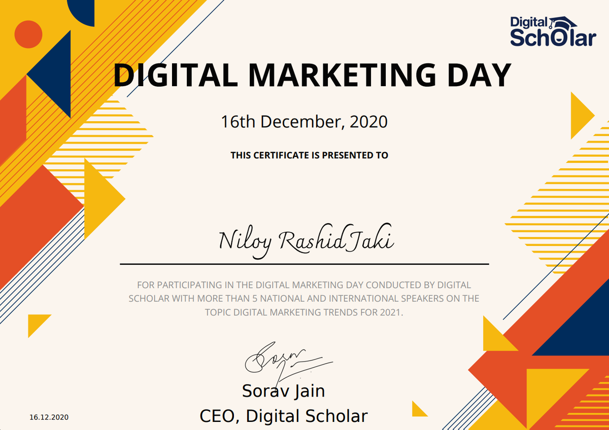 NiloyRashid's tweet photo. Digital Marketing Day 2020 ♥️
Really Enjoyed the event, learned a lot!
Thanks to @DigitalScholar_ & @SoravJain
#100DaysOfCode #WebDevelopment #Tech #nlogn #CodeNewbie #WINWIN #DEVCommunity #NiloyRashid #HTML #Python #DigitalMarketing #DMDAY2020 #Bangladesh #India https://t.co/oHRDUI1xHW