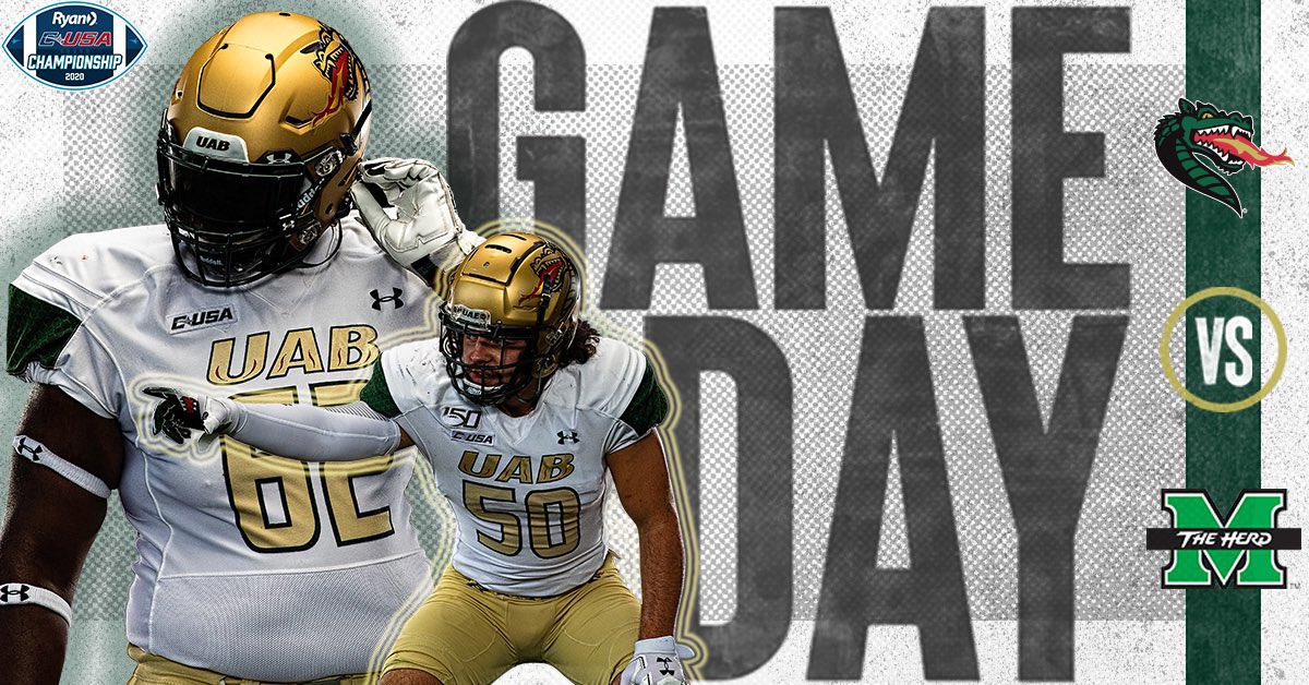 UAB_FB's tweet image. CHAMPIONSHIP GAMEDAY‼️

UAB takes on Marshall tonight in a battle for league supremacy. Kick at Joan C. Edwards Stadium is set for 6 p.m. CST on CBS Sports Network.

#WinAsOne
