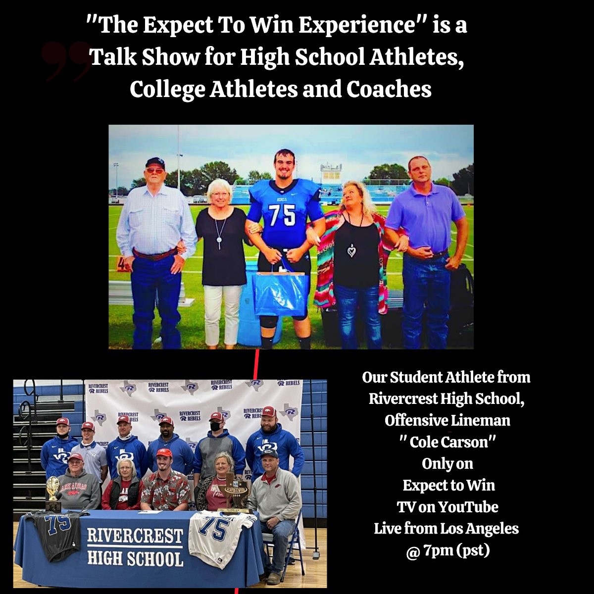 ExpectToWinShow's tweet photo. Check out our conversation with Cole Carson this Saturday at 7pm (PST) 10PM (EST). 

#ExpectToWin #StudentAthletes #TheExpectToWinExperienceTVShow #ExpectToWinTV #KandiKnight #CoachThomas https://t.co/HpQlCh6PFA