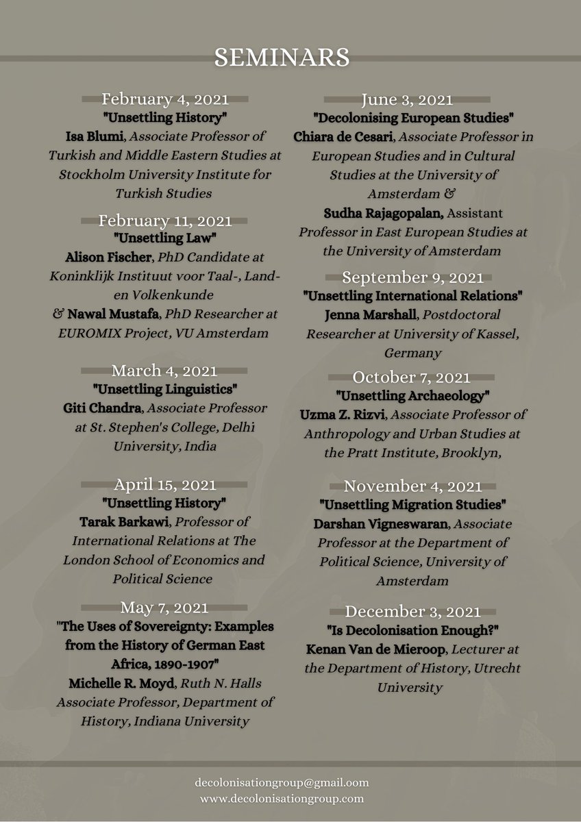 We are excited to announce that our 2021 Monthly Seminar Series 'Unsettling Knowledge' will take off on February 4! Take a look at the programme below and come join us to talk on what it means to decolonise teaching. Register at: unsettlingknowledge.eventbrite.com