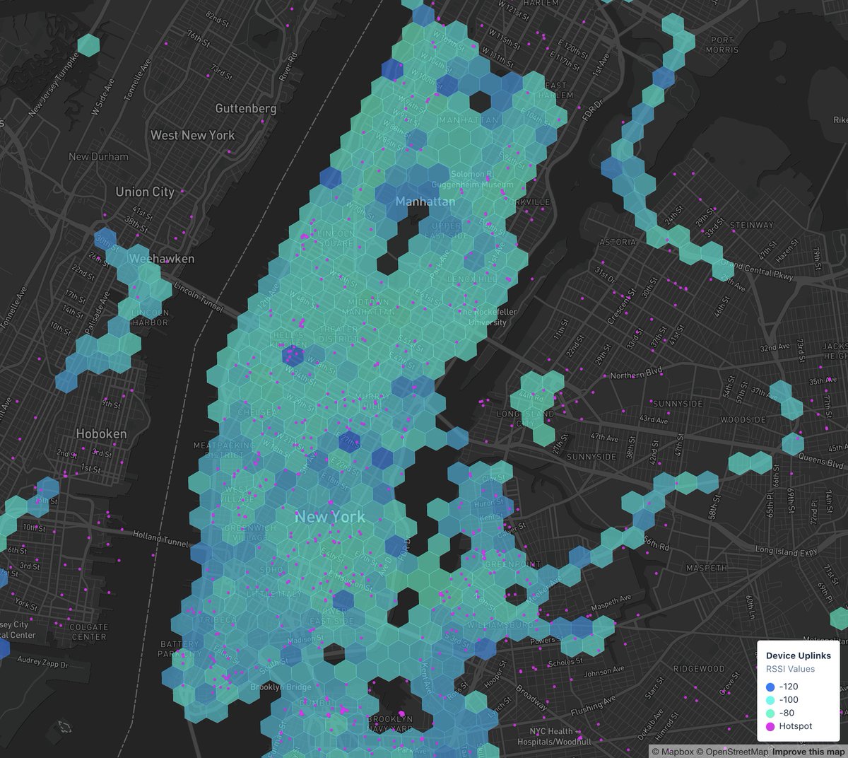 Just a couple weeks ago #Manhattan @Helium coverage mapping was done up to 22nd street, and now it looks like the $HNT community has made its way up to 109th street 🔥. This #NYC #LoRaWAN coverage is incredible 👏!