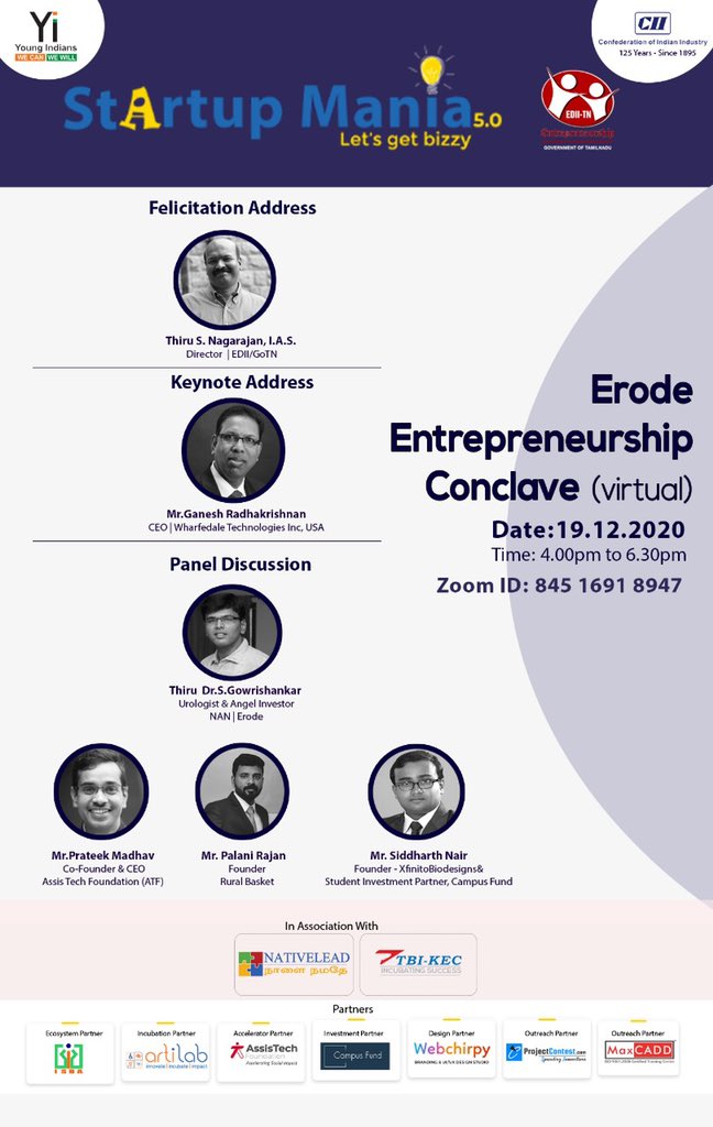 startupmania1's tweet photo. Startup Mania 5.0 https://t.co/OweHubl8Mw
Virtual Conference 
#CIIERODE #YoungIndiansErodeChapter #Nativelead #TBIKEC #EDII #KonguEngineeringCollege #Artilabs #Assistech #CampusFund #ISBA #kongutbi 
#projectcontest #Maxcadd #Webchirpy
#StartupMania #Accessibility #startuptn https://t.co/Fczbutwi4N