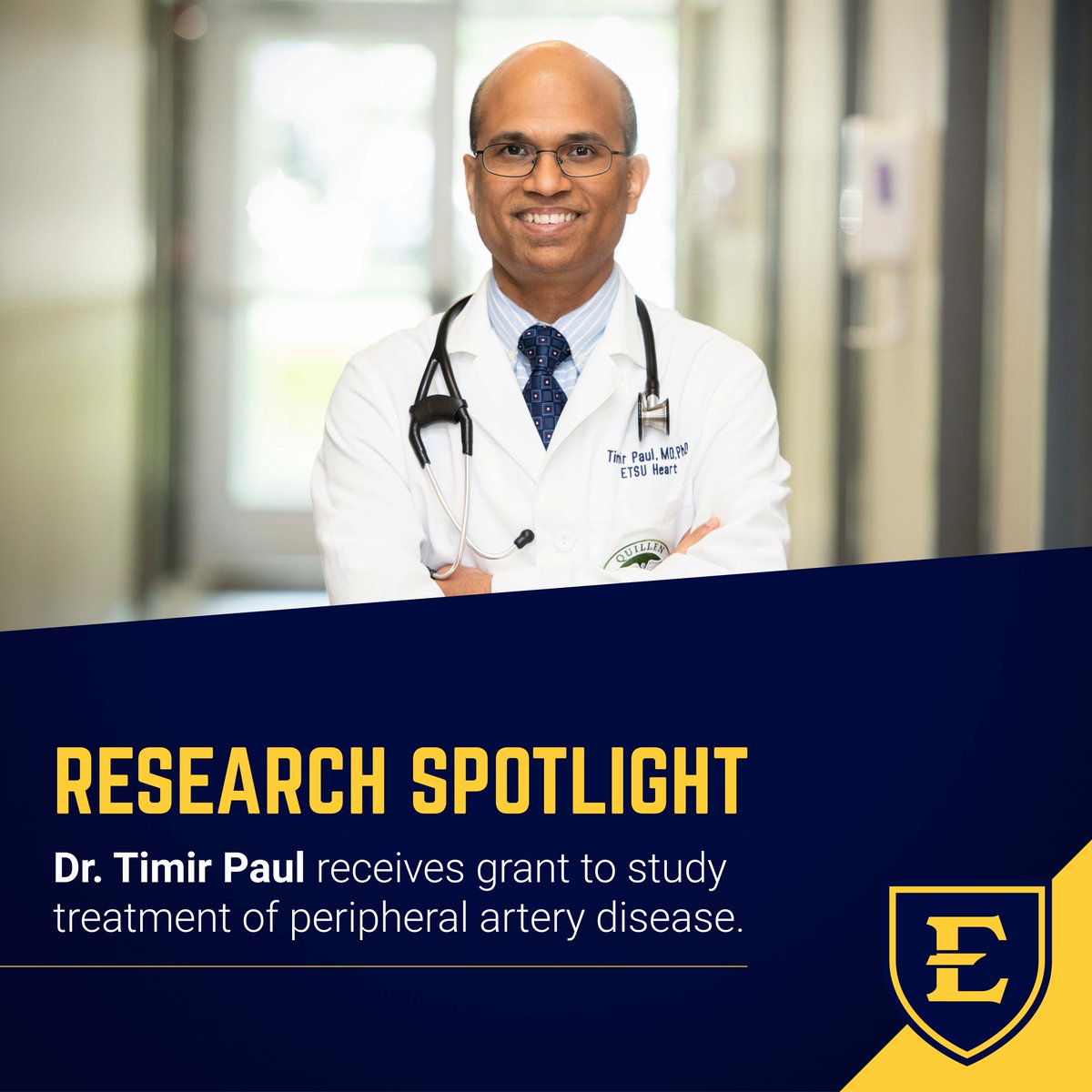 ETSU News (@etsunews) on Twitter photo Dr. Timir Paul of <a href="/QuillenFamily/">Quillen @ ETSU</a> has received a $200,000 research grant to evaluate the “real world” effectiveness and use of non-stent and stent-based therapies among patients treated with peripheral artery disease. Read more: bit.ly/3h23qiI Dr. Timir Paul of <a href="/QuillenFamily/">Quillen @ ETSU</a> has received a $200,000 research grant to evaluate the “real world” effectiveness and use of non-stent and stent-based therapies among patients treated with peripheral artery disease. Read more: bit.ly/3h23qiI