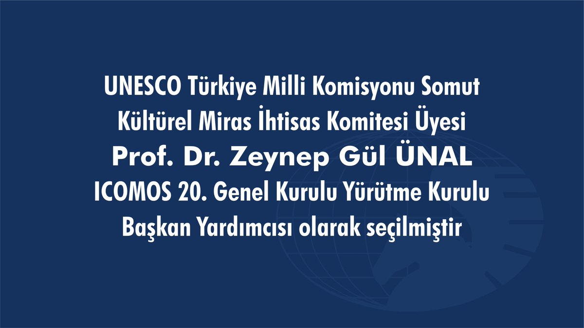 UNESCO_Turkey's tweet photo. “ UNESCO Türkiye Milli Komisyonu Somut Kültürel Miras İhtisas Komitesi Üyesi Prof. Dr. Zeynep Gül ÜNAL ICOMOS 20. Genel Kurulu Yürütme Kurulu Başkan Yardımcısı olarak seçilmiştir.

Sayın ÜNAL’ı yeni görevi vesilesiyle tebrik eder, çalışmalarında başarılar dileriz. https://t.co/Ut1uvlBarY